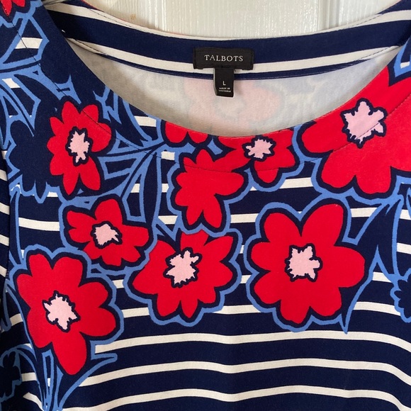 Talbots Navy & White Striped with Floral Neckline Dress - Picture 3 of 7